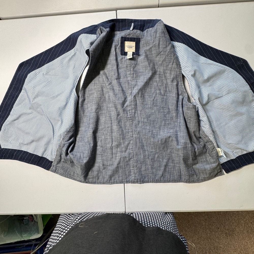Lands End Canvas Vest Mens XL Blue Excellent Pinstripe Cotton Workwear Vest - Picture 8 of 14
